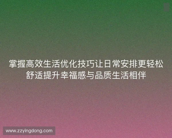 掌握高效生活优化技巧让日常安排更轻松舒适提升幸福感与品质生活相伴